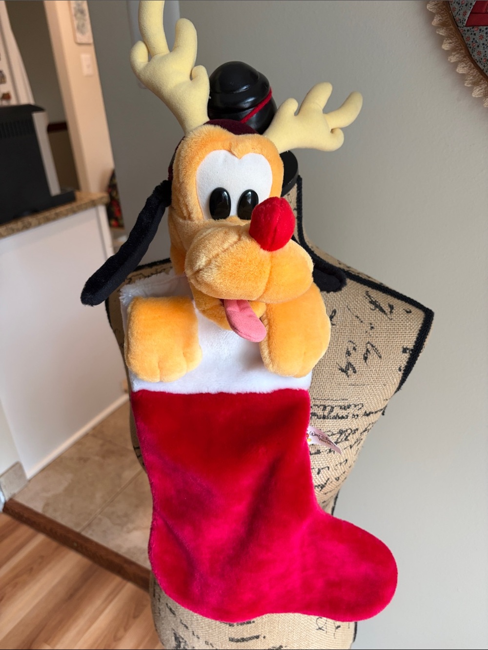 Walt Disney World Parks Pluto Rudolph Reindeer Plush Stocking Christmas vintage